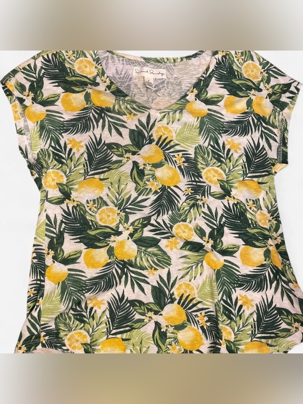 French Laundry Yellow + green lemon print top Size Small #lemon #summer